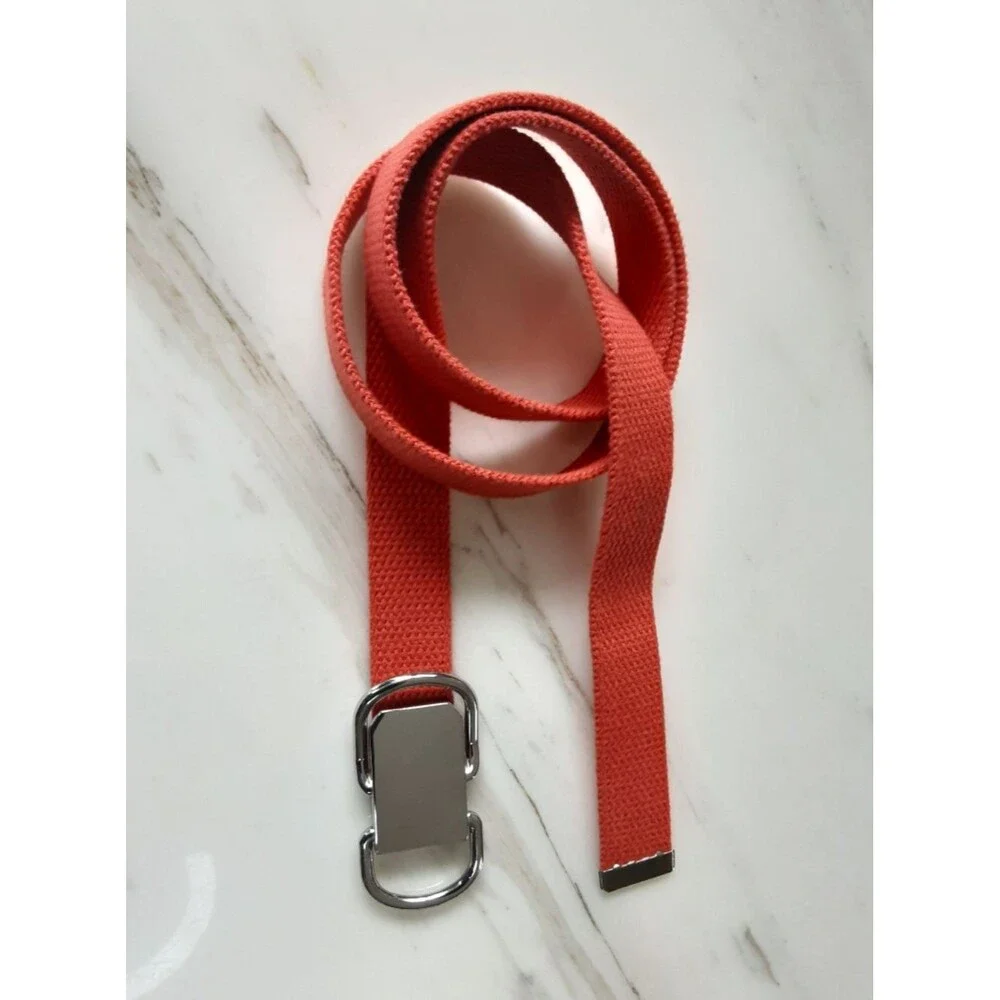 NINE WEST Orange Cotton Web Silver Buckle Belt Sz L - Style# 313015